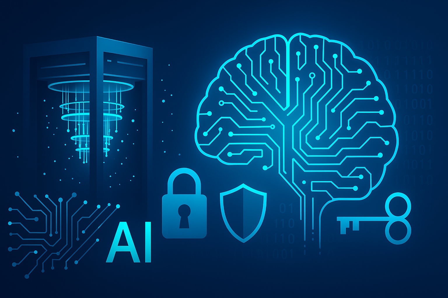 量子コンピューティングとAI・セキュリティの交差を示すビジュアル