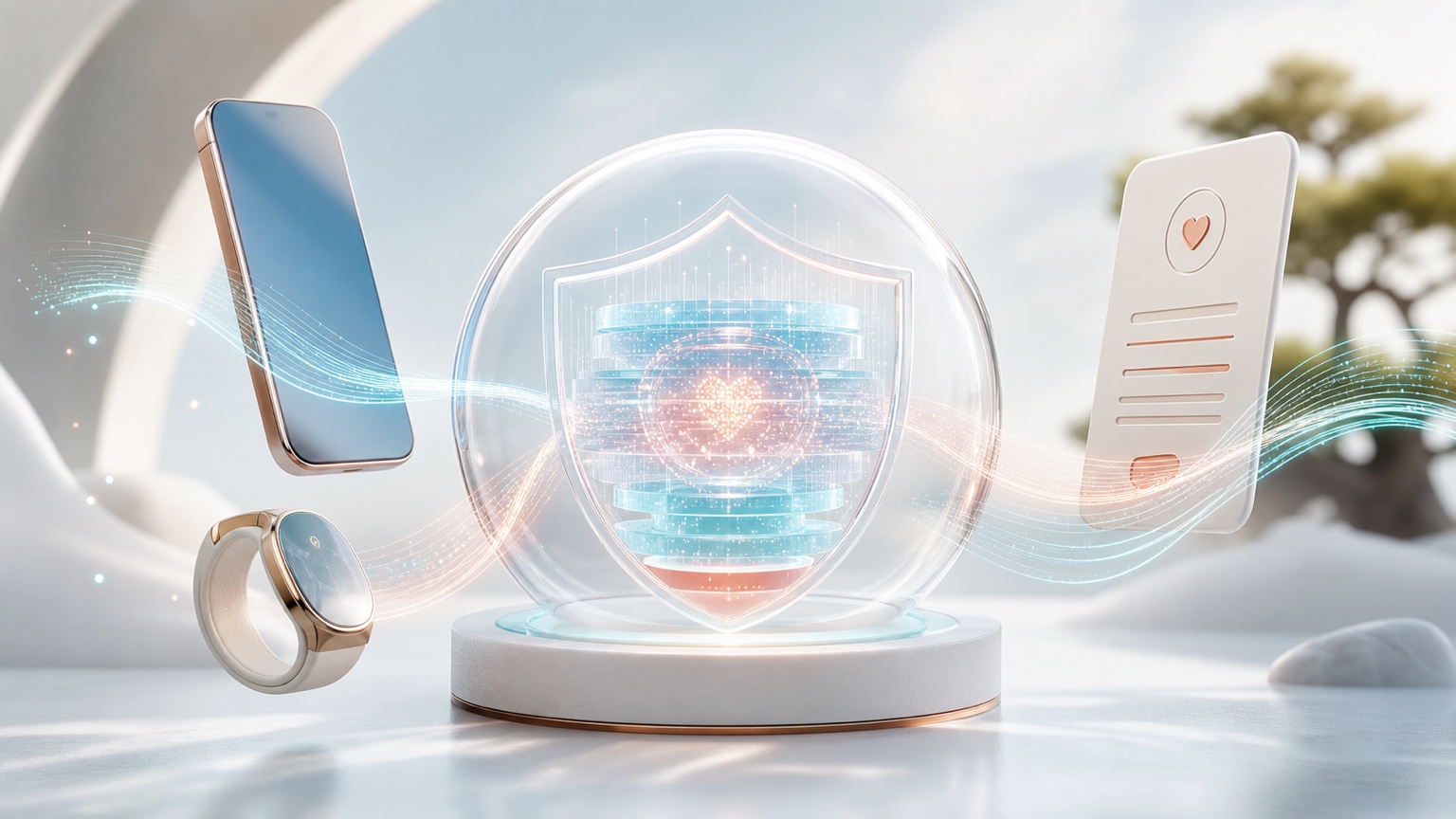 A phone, wearable, and medical record connected to a protected health-data center
