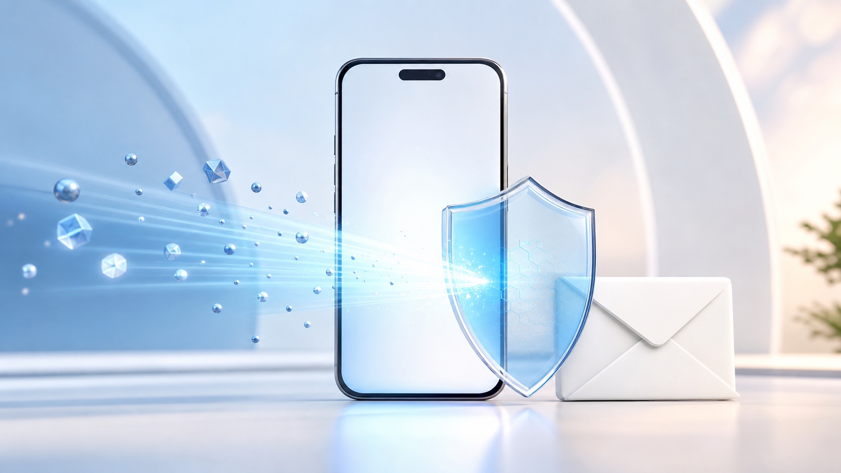 A transparent shield protecting a smartphone and an email envelope from exposed data
